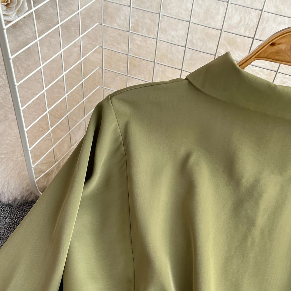 Autumn Women Elegant Casual Solid Shirts Tops Long Sleeve Vintage Party Birthday Blusas Female Chic Outerwear Blouses Clothes