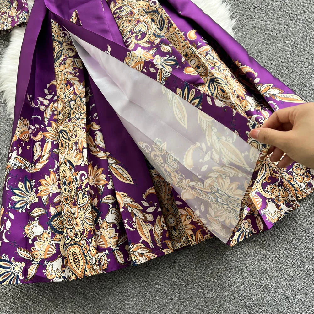 Pinkou Women Elegant Print Maxi Dress Cross V Neck Bow Tie Sashes Three Quarter Sleeve Female Chic Wrap Dresses Vestido QA815