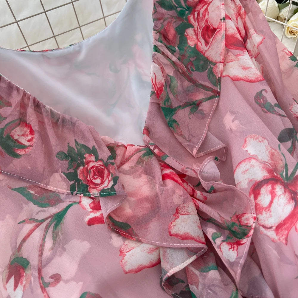 Women Elegant Floral Print Dress for Women Vintage V-Neck Long Sleeves Chiffon Slim A-Line Vestidos Mujer Autumn Female Clothes