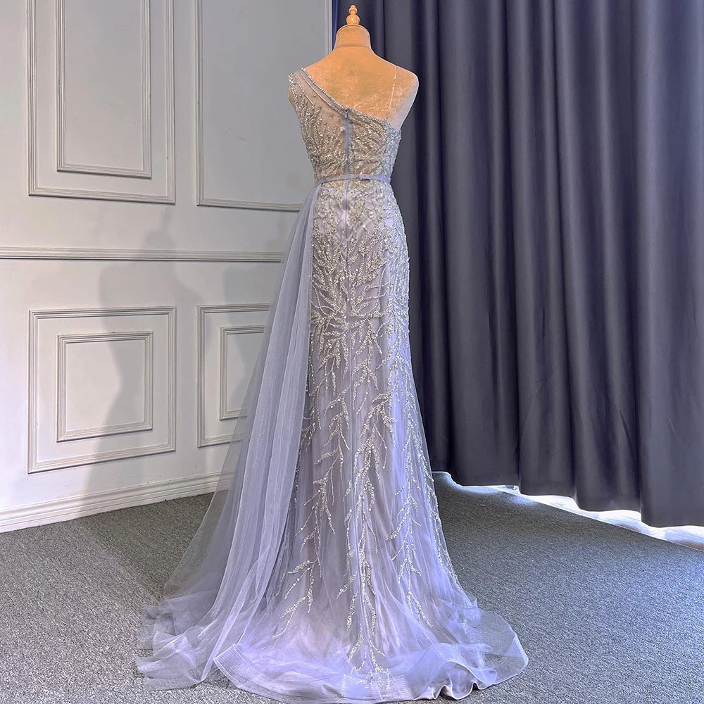 Serene Hill Turquoise Mermaid Elegant With Skirt High Split Evening Dresses Gowns Luxury Beaded Crystal 2024 Women LA71582A
