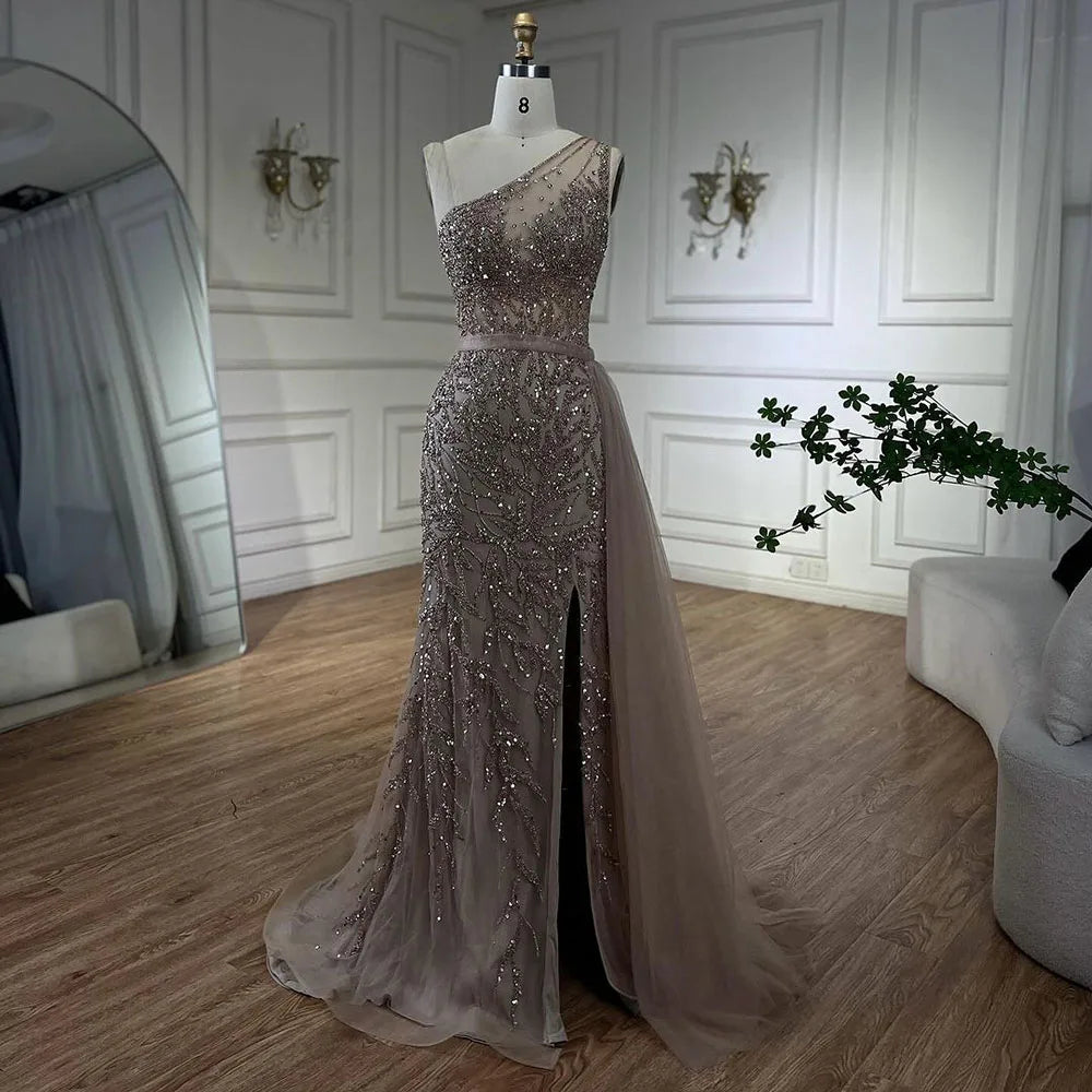 Serene Hill Turquoise Mermaid Elegant With Skirt High Split Evening Dresses Gowns Luxury Beaded Crystal 2024 Women LA71582A