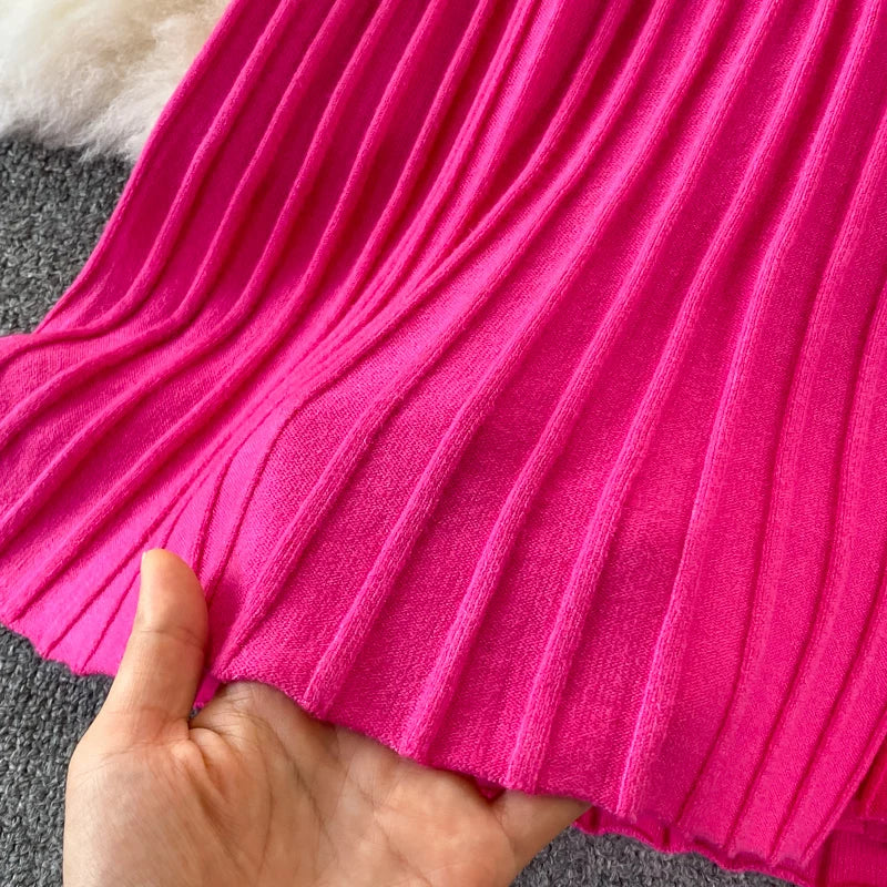 Women Chic Turtleneck Long Sleeve Sexy A-line Sweater Dress Vintage Korean Fashion Knit Vestido Elegant Autumn Winter Knitwear