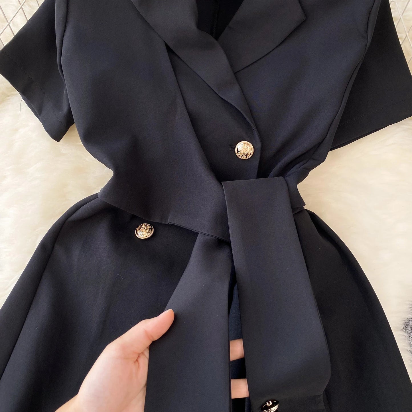 Retro Black Blazer Dress Women Lapel Short Sleeved Short Dresses Summer Casual Short Sleeve Slim Bandage Dress Vestidos