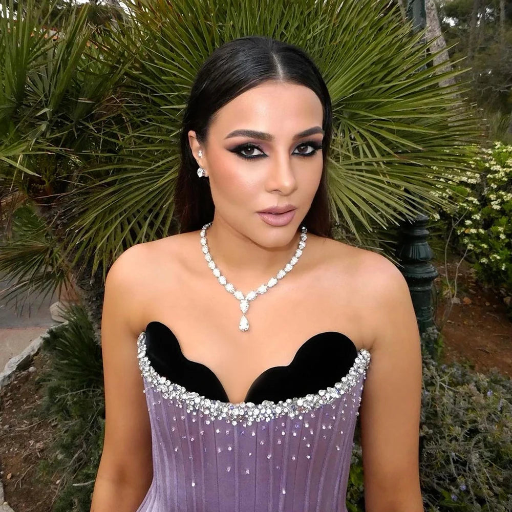 Serene Hill 2024 Saudi Lilac Two-Piece Satin A-Line Evening Dresses for Women Strapless Corset for Formal Occasion LA72765