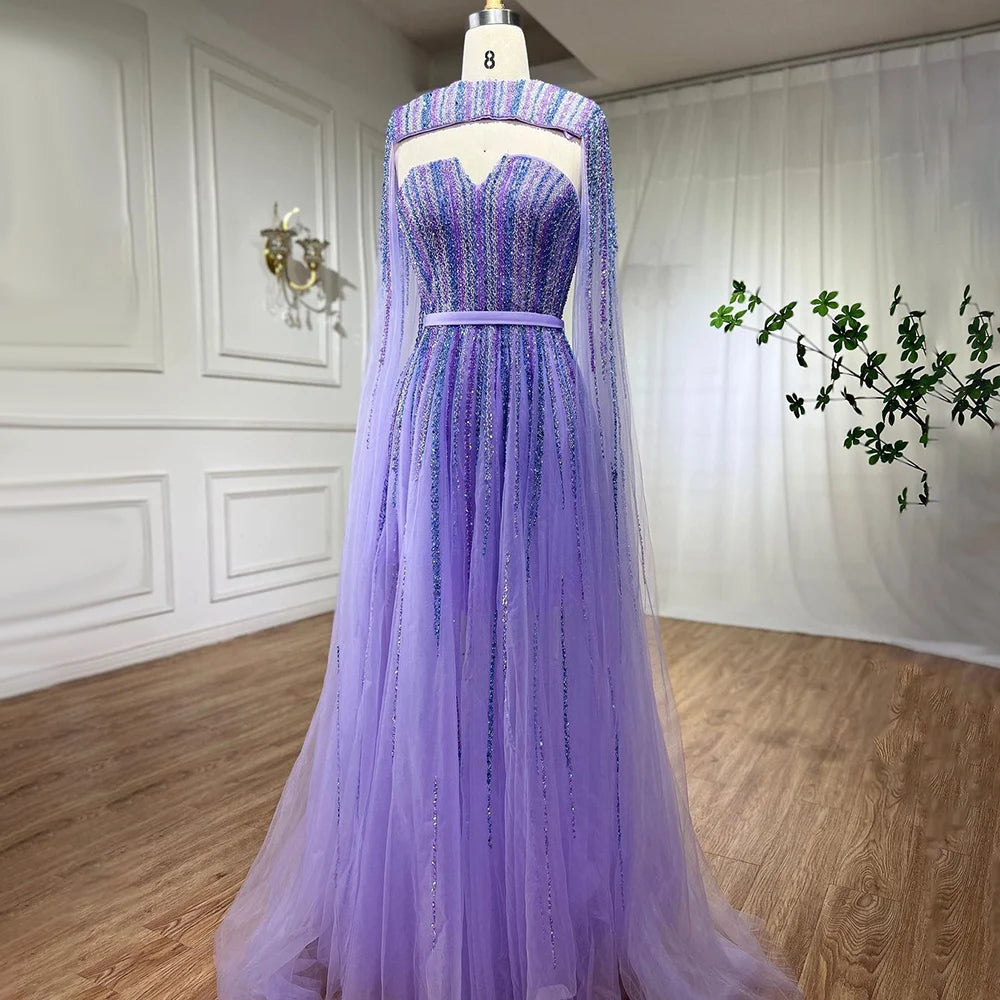 Arabic Green Cape Sleeves A Line Beaded Evening Dresses Long 2023 Celebrity Gowns For Woman Wedding Party BLA71912 Serene Hill
