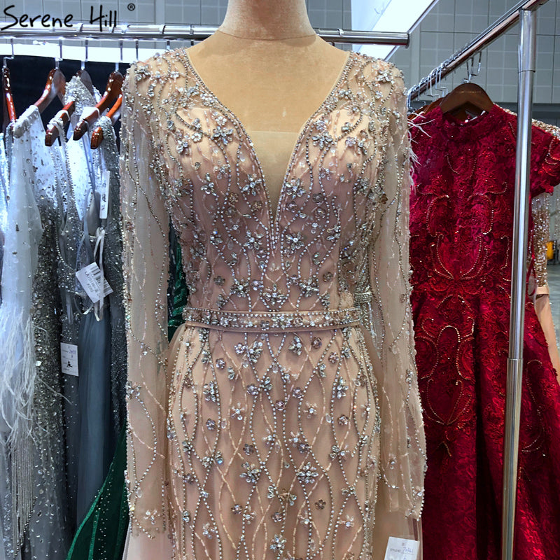 Lilac Long Sleeves Luxury Evening Dresses 2024 Dubai Elegant Diamond Mermaid Beaded Formal Dress Serene Hill LA70341