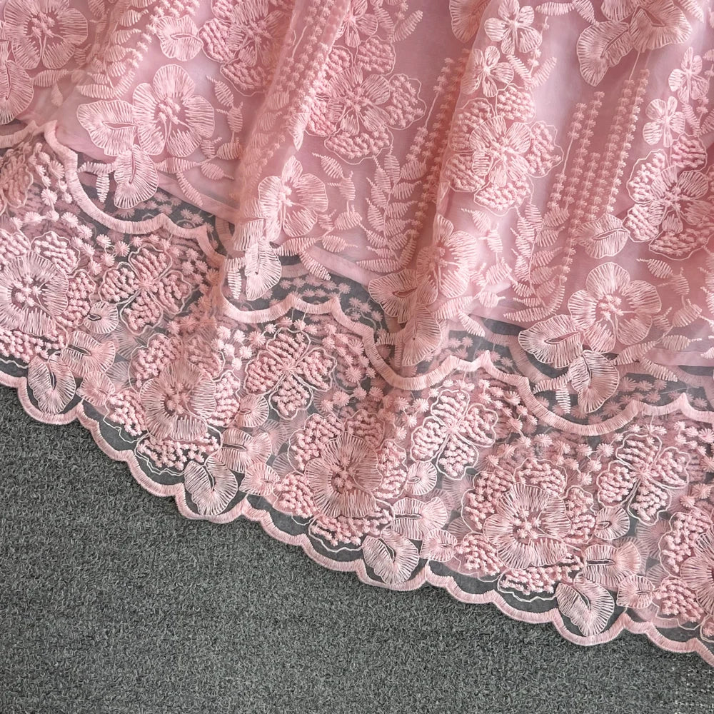 High Quality Floral Embroidery Two Piece Sets Women Suits Elegant OL Long Sleeve Shirt Mid Skirts 2 Piece Outfits Female