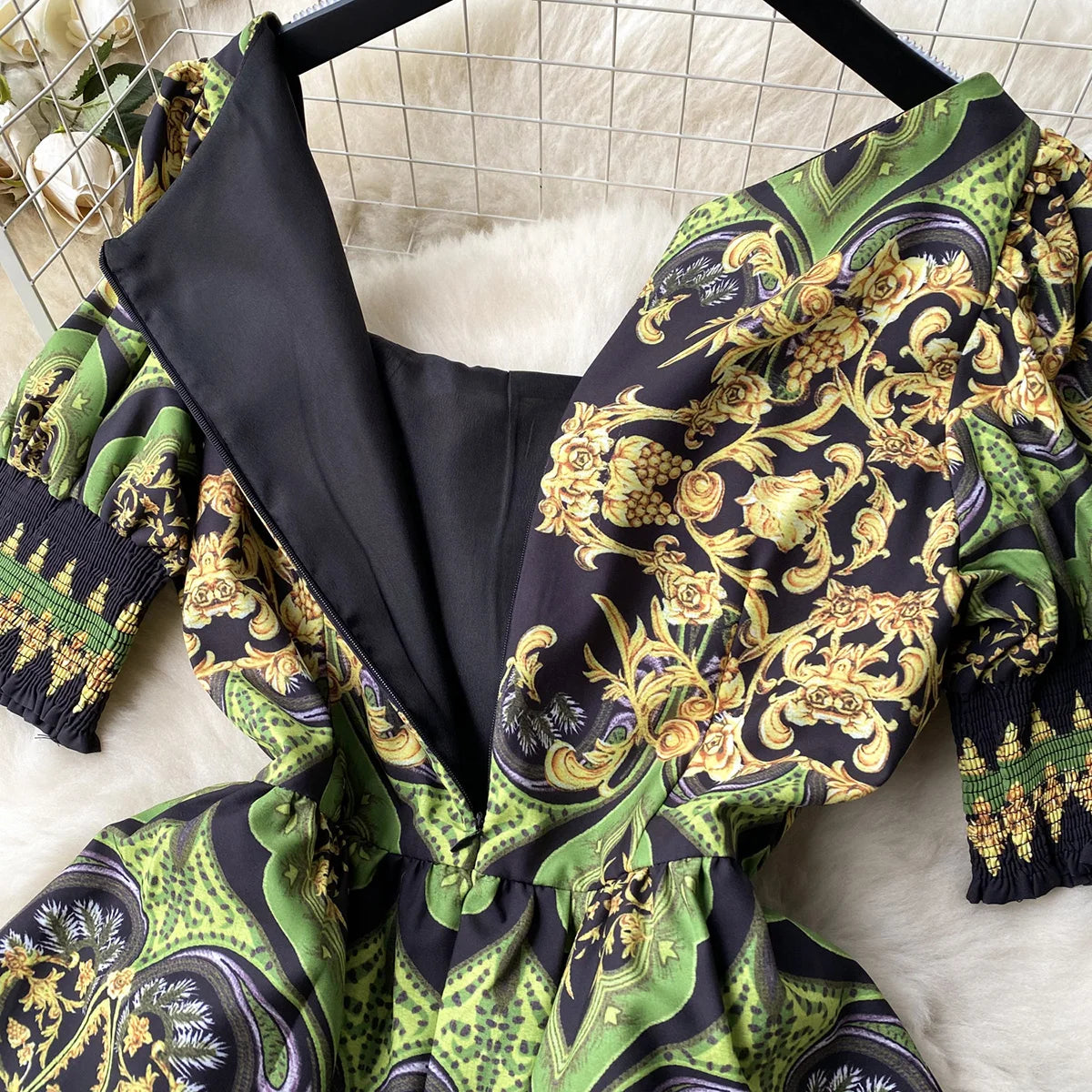 Elegant Party Dresses For Women 2023 Fashion Clothes Vintage Print Mini Dress Square Neck Short Sleeve Tiered Hem Summer Dress
