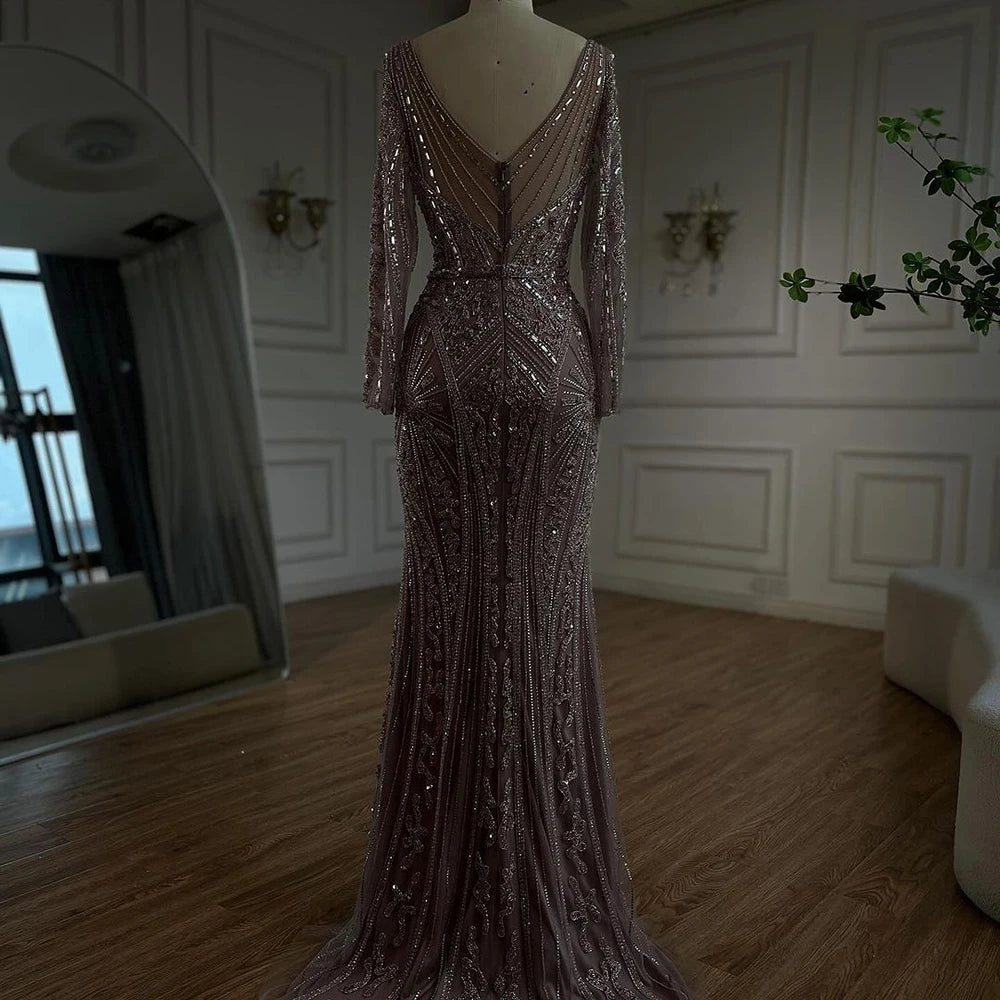 Serene Hill 2024 Women Wedding Parties Dubai Arabia Luxury Beaded Evening Dresses Gowns Green Elegant Split Mermaid LA72518