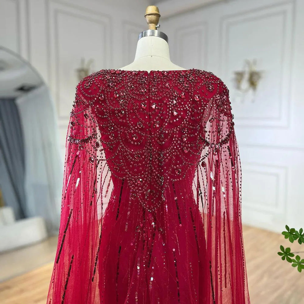 Serene Hill Turquoise Mermaid Evening Dresses Gowns 2024 with Beaded Cape Sleeves Design for Women's Wedding Party BLA72168A