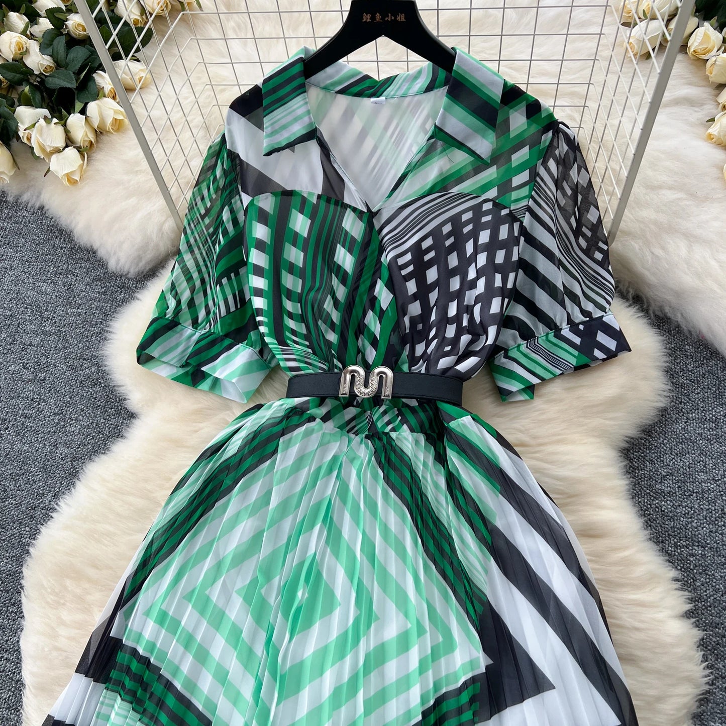 Retro Elegant summer asymmetrical print Dress sashes short Sleeve Vacation Party Women Vestidos dresses
