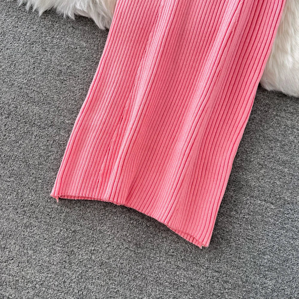 Women Chic Elegant Long Sleeve Bodycon Vneck Dress Sexy French Fashion Knit Wrap Vestidos Elastic Slim Pencil Sweater Dress