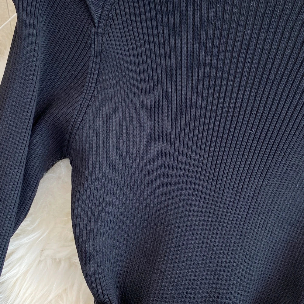 Women Chic Long Sleeve Stand Collar Patchwork A-line Dress Vintage Korean Fashion Knit Vestido Elegant Autumn Winter Knitwear