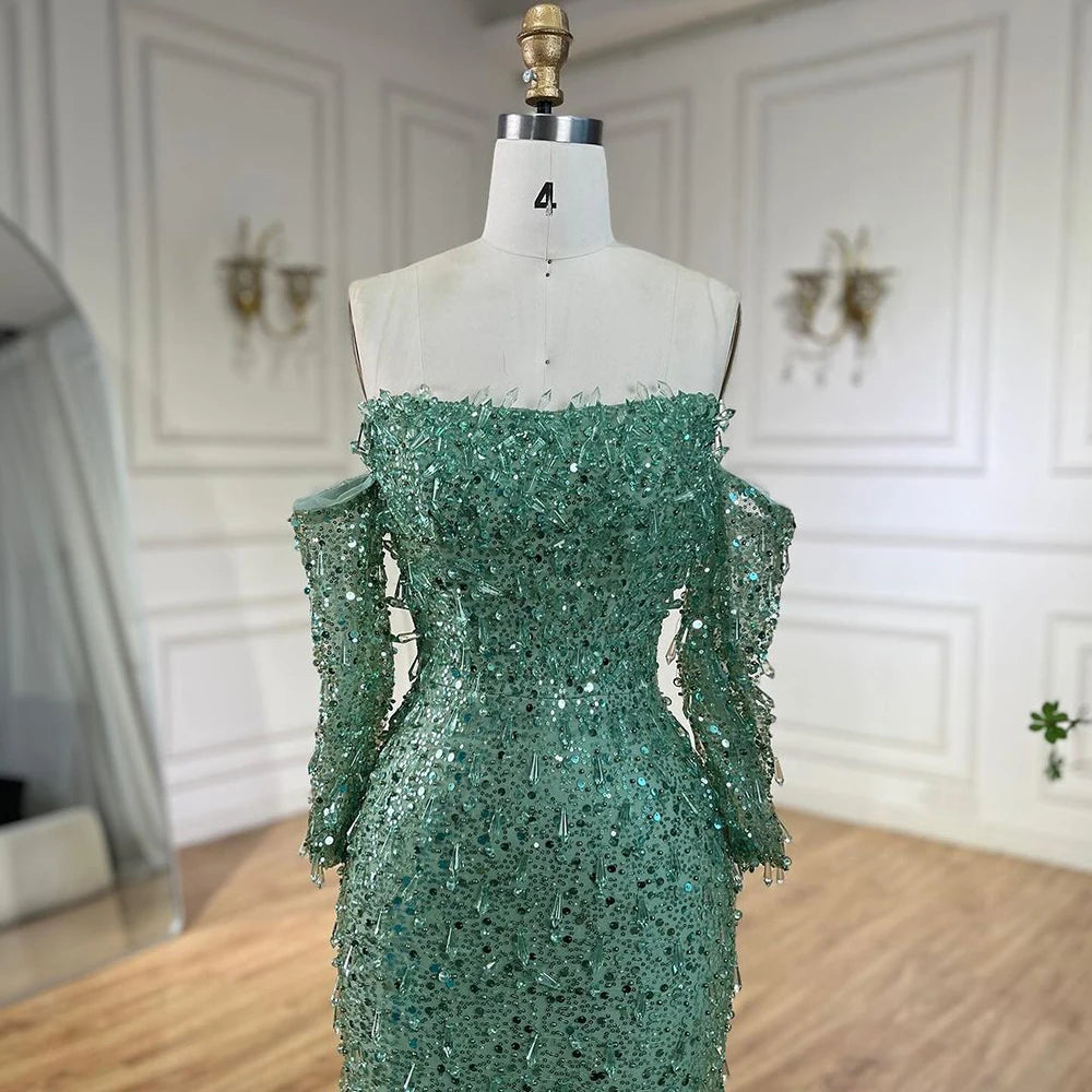 Serene Hill Arabia Orange Mermaid Strapless Luxury Beaded Crystal Evening Dresses Gowns for Women Wedding Party 2024 LA72402