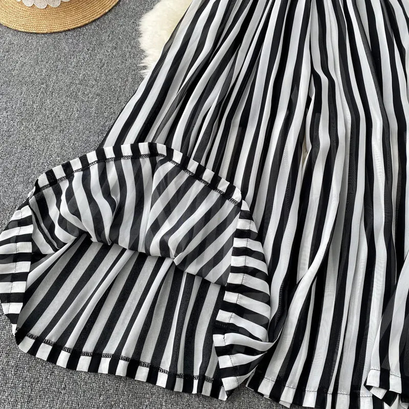 Women Chiffon Striped Jumpsuits Summer Sexy V-neck Sleeveless Elegant Wide-leg Long Pants Playsuits Ladies Dot Romper Overall
