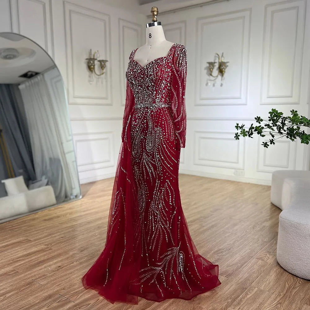 Serene Hill Arabic Pink Elegant Mermaid Overskirt Luxury Beaded Long Evening Dresses Gowns For Formal Occasion 2024 LA72441