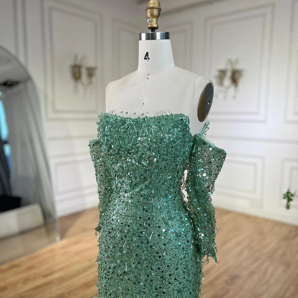 Serene Hill Arabia Orange Mermaid Strapless Luxury Beaded Crystal Evening Dresses Gowns for Women Wedding Party 2024 LA72402