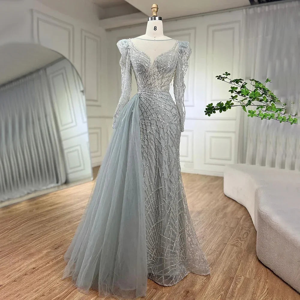SERENE HILL Arabic Muslim Pink Mermaid Luxury Beaded Evening Dresses 2024 Gowns With Skirt For Women Wedding Party GLA72206