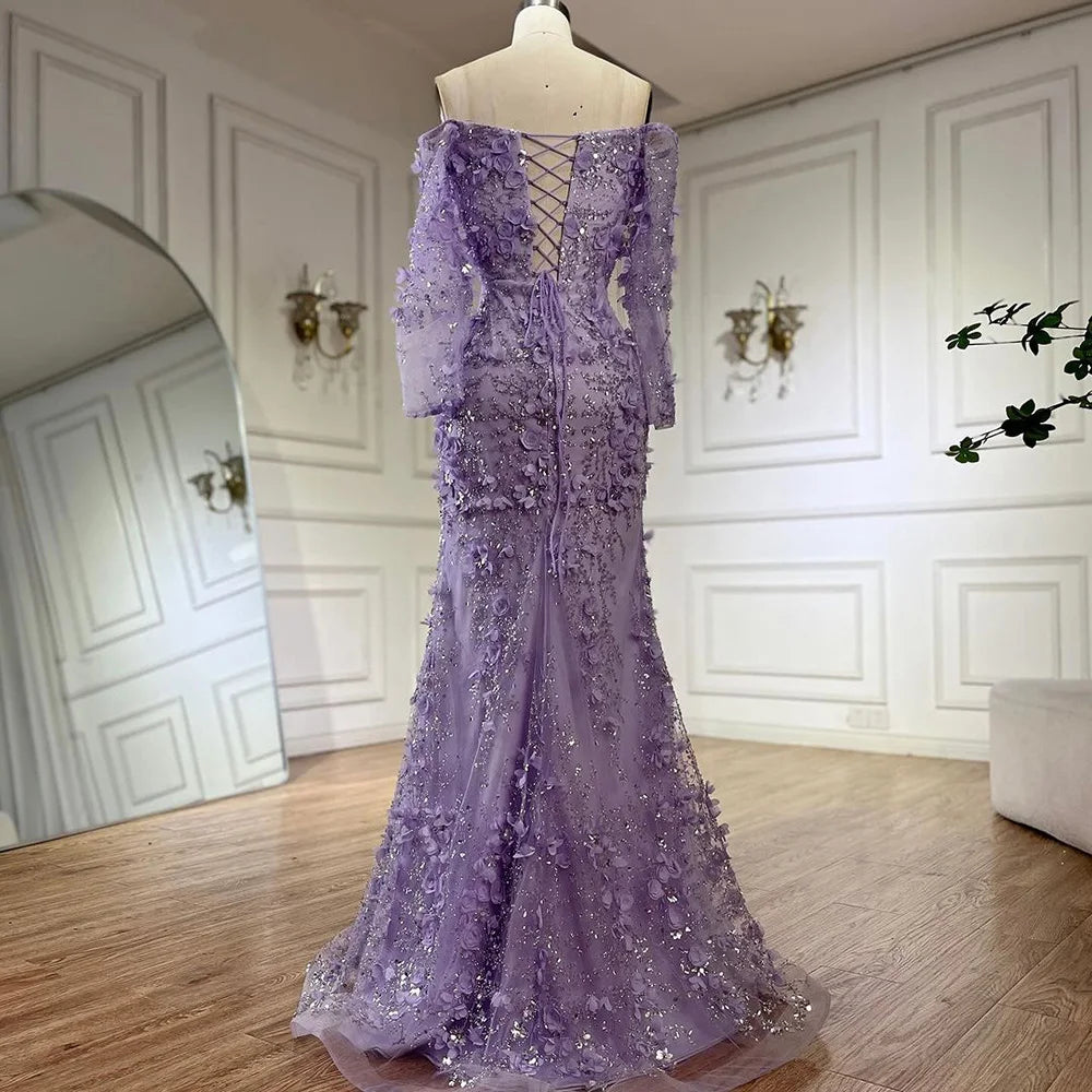 Serene Hill 2024 Pink Strapless Back Lace-Up Mermaid Evening Gown with Overskirt and Appliques for Women | Wedding Party LA72641