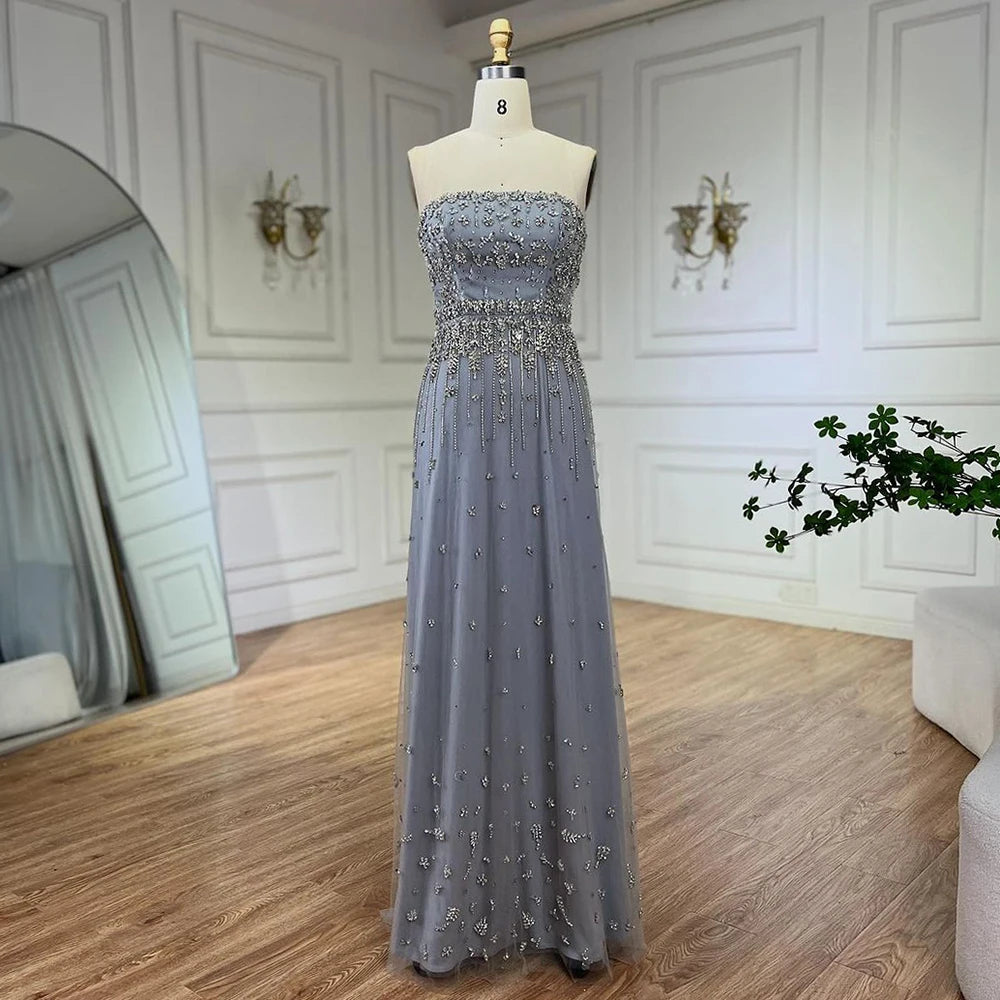 Serene Hill Black Sexy Off the Shoulder Puff Sleeves Evening Dresses Beaded Overskirt Mermaid Party Gown For Women 2023 BLA72002