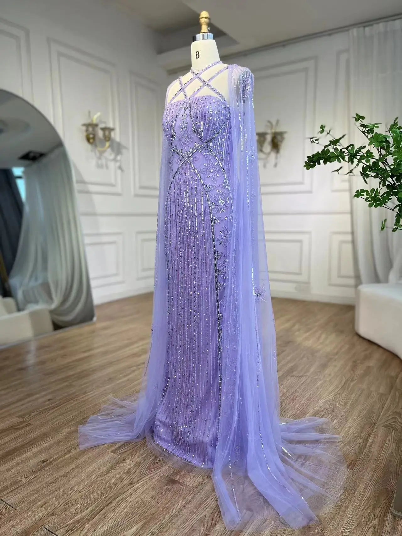 SERENE HILL Arabic Caramel Mermaid Elegant Cape Sleeves Beaded Luxury Evening Dresses 2024 Formal Gown For Women Party GLA71905A