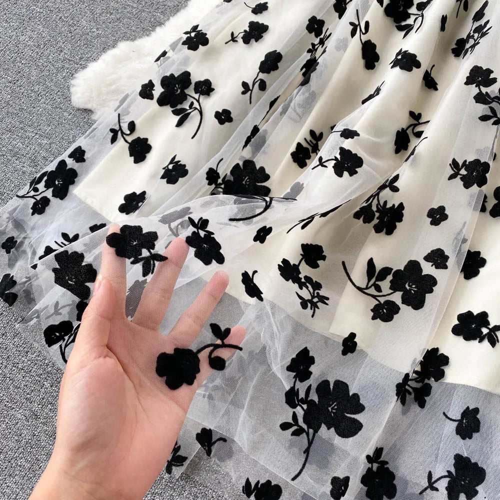 French Style Elegant Two Piece Sets Women Double Breasted Blazer Jacket + Mesh A-line Long Dress Fashion Korean Outfits