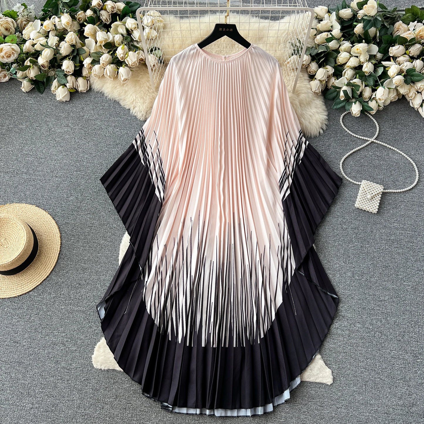 Vintage Print Elegant O-neck Batwing Sleeve Dress A-line Casual Belt Fashion Dress Women Fashion Summer Spring Vestidos