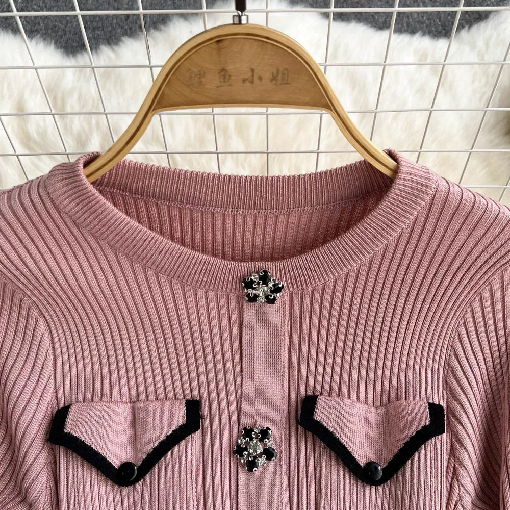Women Elegant Chic Long Sleeve Sexy Slim Bodycon Dress Vintage Korean Fashion Knit Tight Vestido Autumn Winter Sweater Robe
