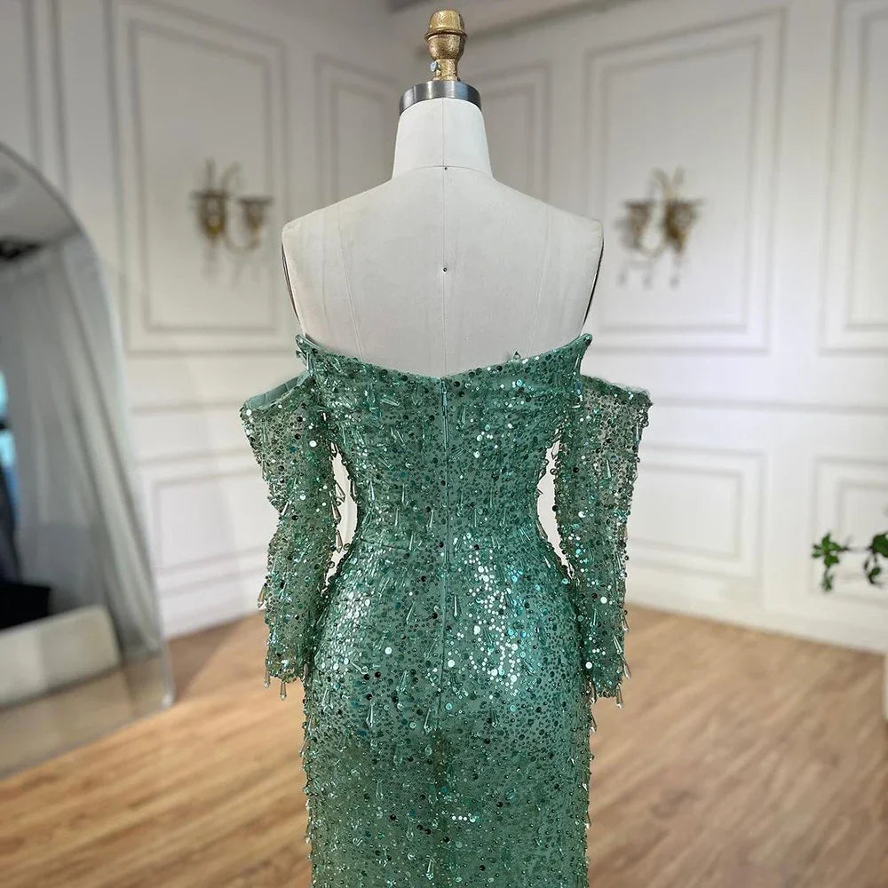 Serene Hill Arabia Orange Mermaid Strapless Luxury Beaded Crystal Evening Dresses Gowns for Women Wedding Party 2024 GLA72402