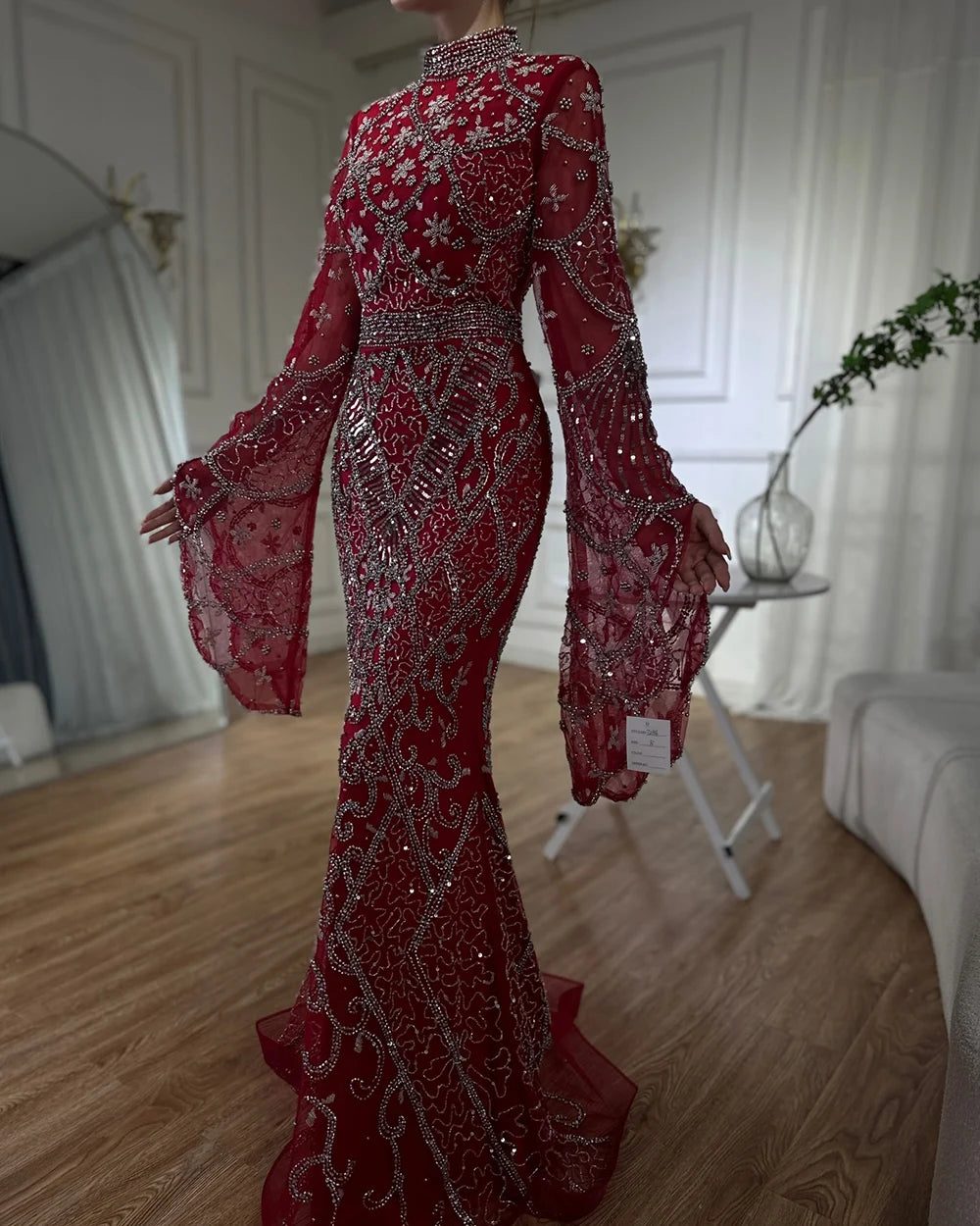 Serene Hill Muslim Grey Mermaid Elegant Nude Cape Sleeve Beaded Luxury Dubai Long Evening Dress 2024 Women's Party LA72316