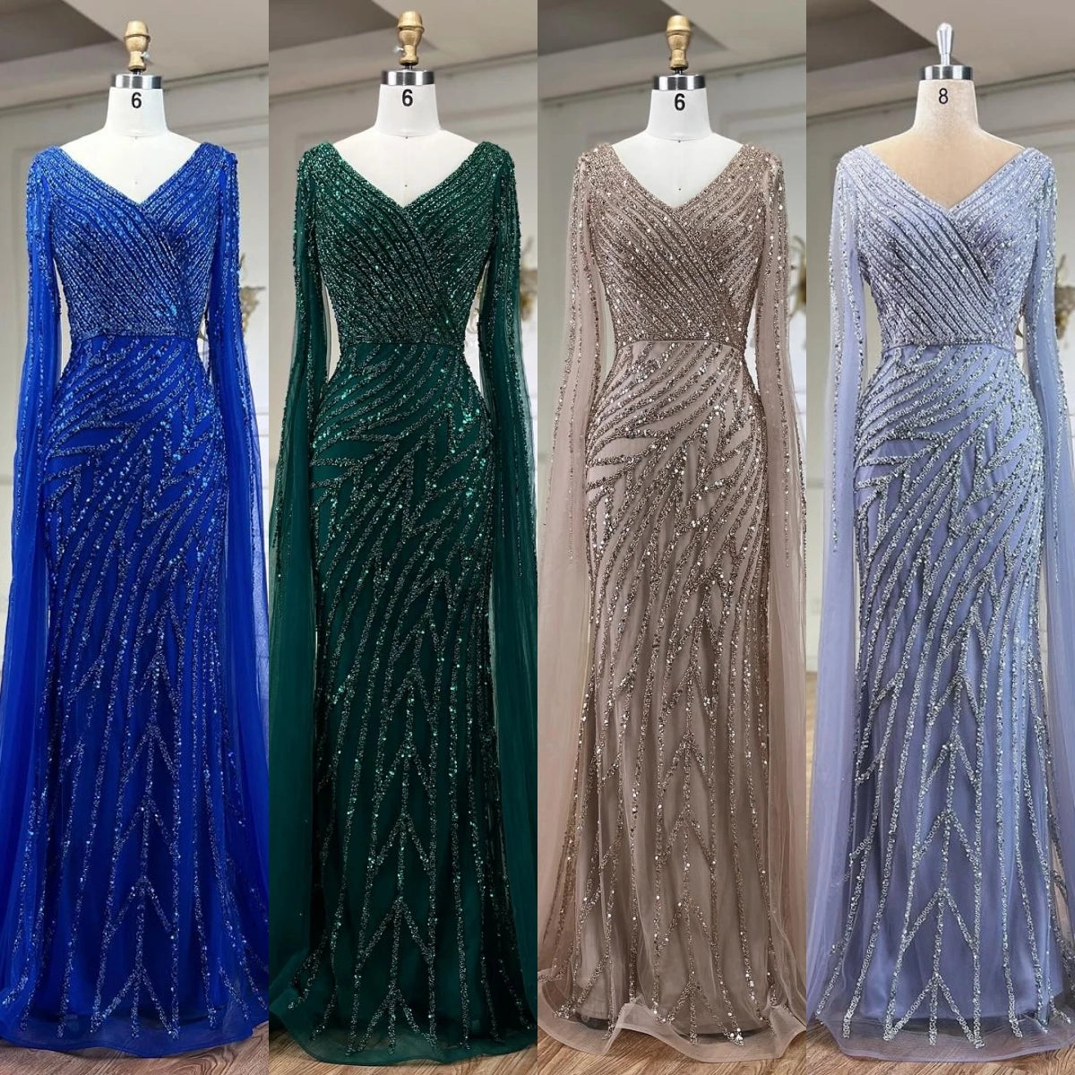 SERENE HILL 2024 Arabic Dubai Caramel Mermaid Luxury Beaded Evening Dresses Cape Sleeves Gowns For Women Wedding Party GLA71493A