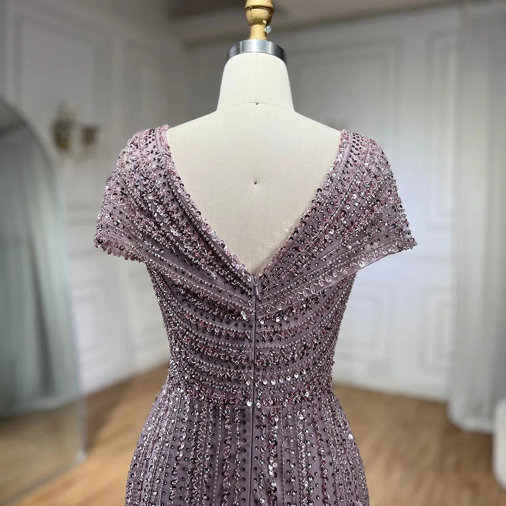 Silver Nude Mermaid Evening Gowns for Women 2023 Dubai Luxury Beading Sparkle Sleeveless Sexy Formal Dress BLA71686 Serene Hill