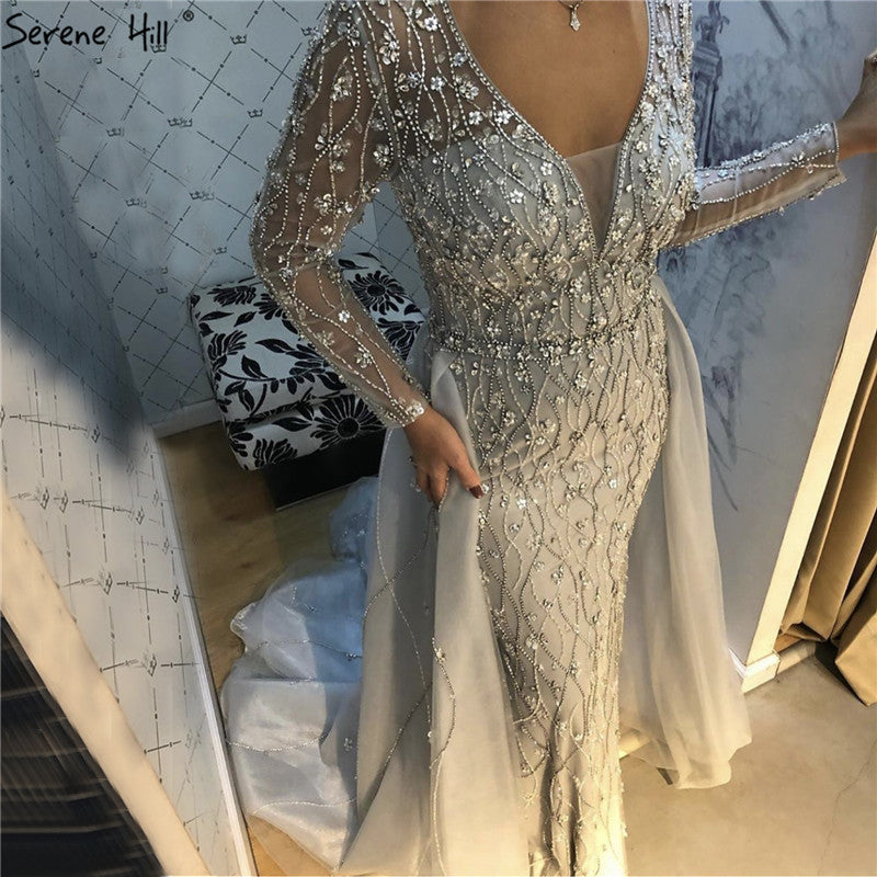 Lilac Long Sleeves Luxury Evening Dresses 2024 Dubai Elegant Diamond Mermaid Beaded Formal Dress Serene Hill LA70341
