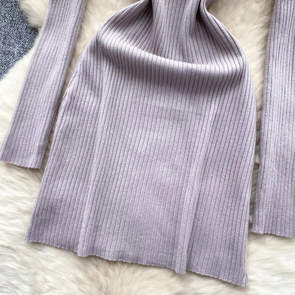 Y2k French Vintage Knitted Dress for Women Autumn Bodycon V-neck Long Sleeved Solid Simplicity Fashion Causal A-line Dresses