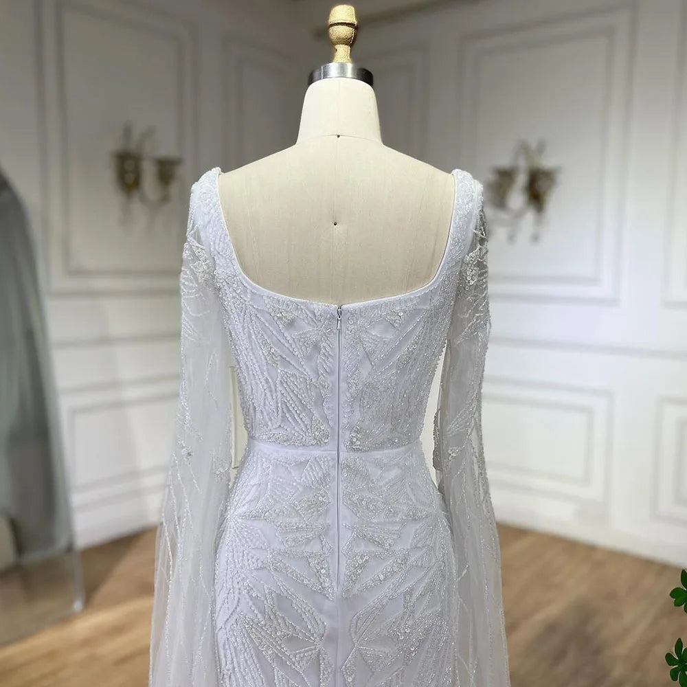 SERENE HILL 2024 Arabic Nude Cape Sleeves Mermaid Dubai Evening Dresses Beaded Luxury Wedding Party Gowns For Women GLA72261
