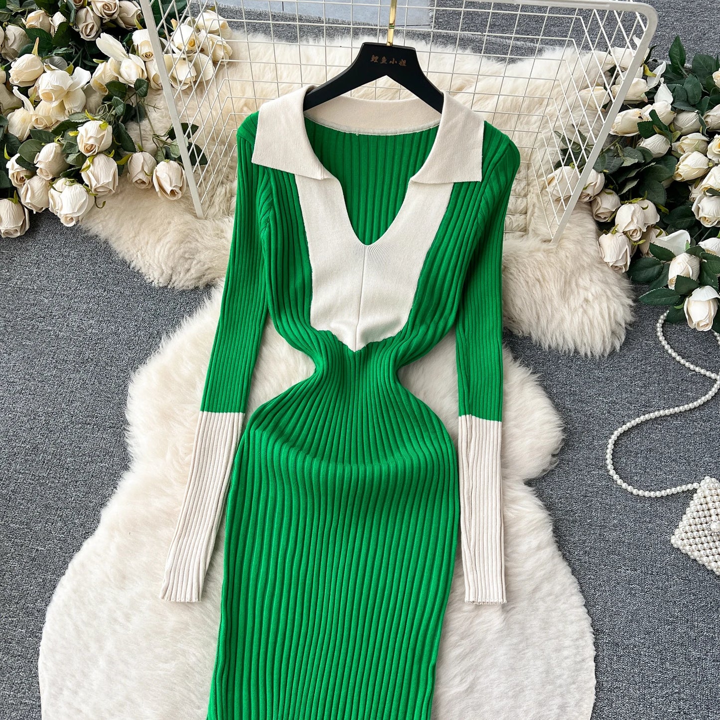 Elegant Polo-neck Long Sleeve Knit Bodycon Pencil Dress Slim Basic Fashion Sweater Vestido Sexy Women Autumn Winter Clothing