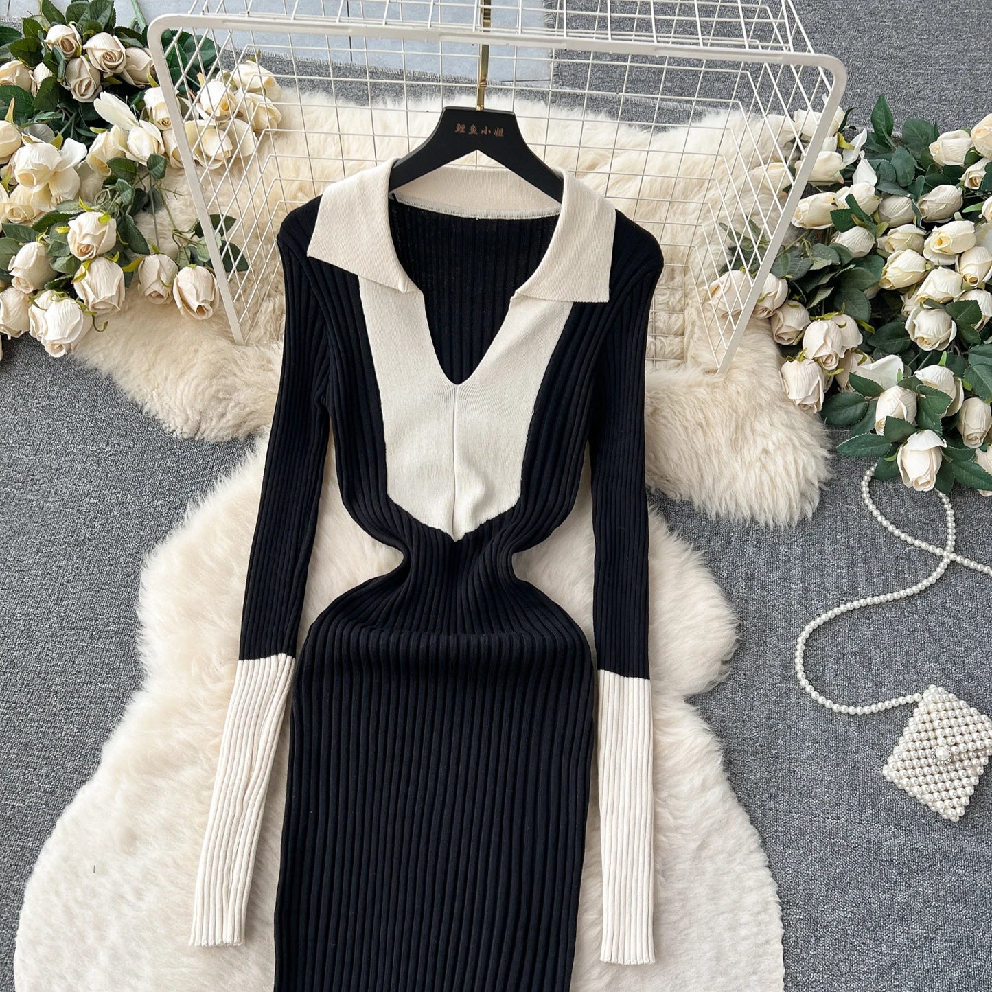 Elegant Polo-neck Long Sleeve Knit Bodycon Pencil Dress Slim Basic Fashion Sweater Vestido Sexy Women Autumn Winter Clothing