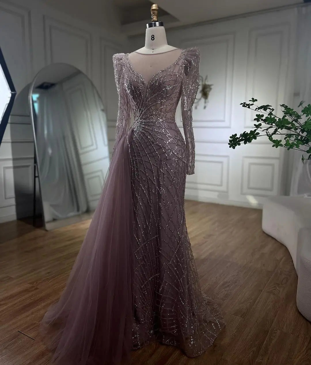 SERENE HILL Arabic Muslim Pink Mermaid Luxury Beaded Evening Dresses 2024 Gowns With Skirt For Women Wedding Party GLA72206
