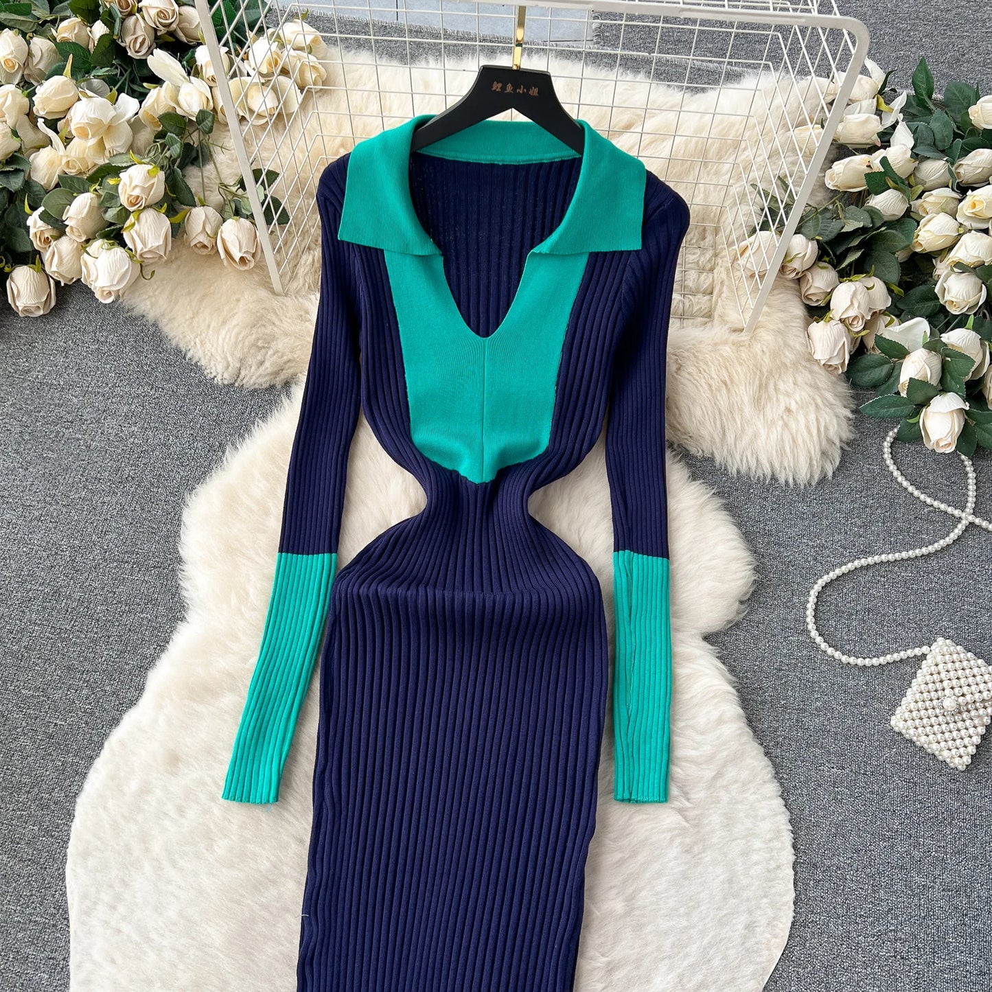 Elegant Polo-neck Long Sleeve Knit Bodycon Pencil Dress Slim Basic Fashion Sweater Vestido Sexy Women Autumn Winter Clothing