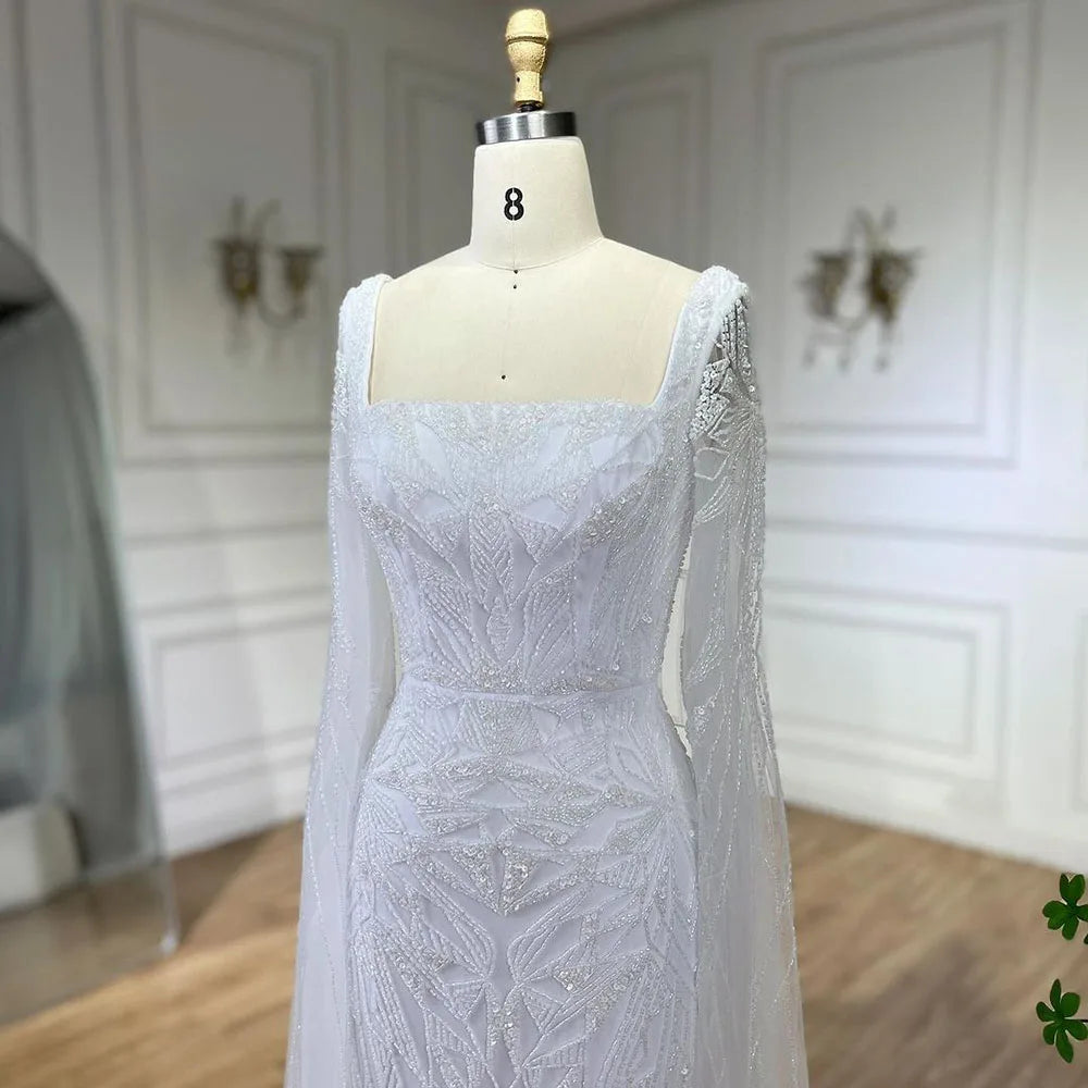 Serene Hill Arabic Pink Cape Sleeves Mermaid Dubai Evening Dresses Beaded Luxury Wedding Party Gowns For Women 2024 LA72261