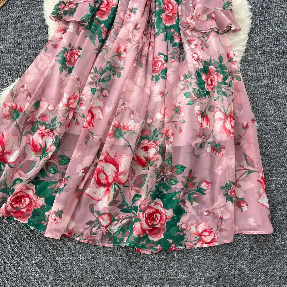 Women Elegant Floral Print Dress for Women Vintage V-Neck Long Sleeves Chiffon Slim A-Line Vestidos Mujer Autumn Female Clothes