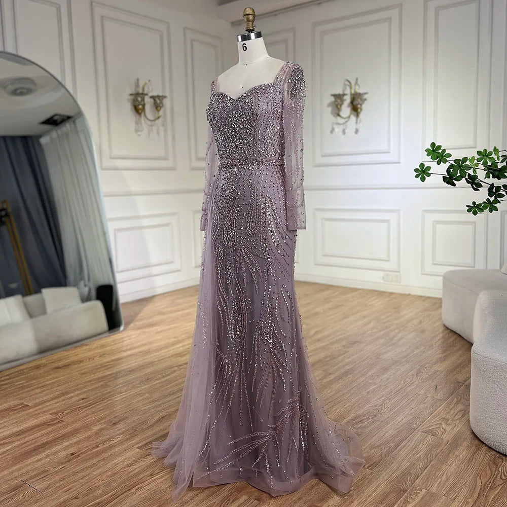Serene Hill Arabic Pink Elegant Mermaid Overskirt Luxury Beaded Long Evening Dresses Gowns For Formal Occasion 2024 LA72441
