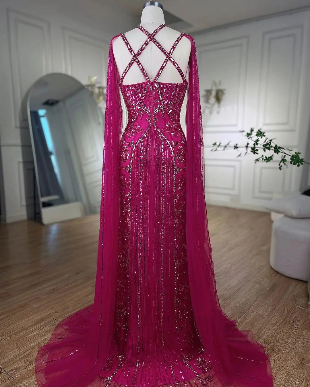 SERENE HILL Arabic Caramel Mermaid Elegant Cape Sleeves Beaded Luxury Evening Dresses 2024 Formal Gown For Women Party GLA71905A