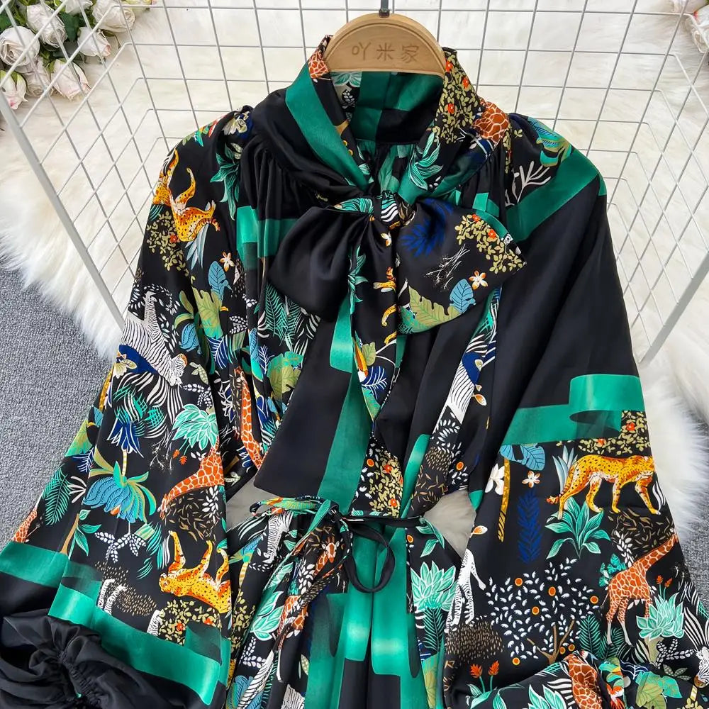 Women Casual A-Line Vintage Floral Long Dress Autumn Elegant Chic Party Boho Maxi Dresses Beach Holiday Female Vestidos New