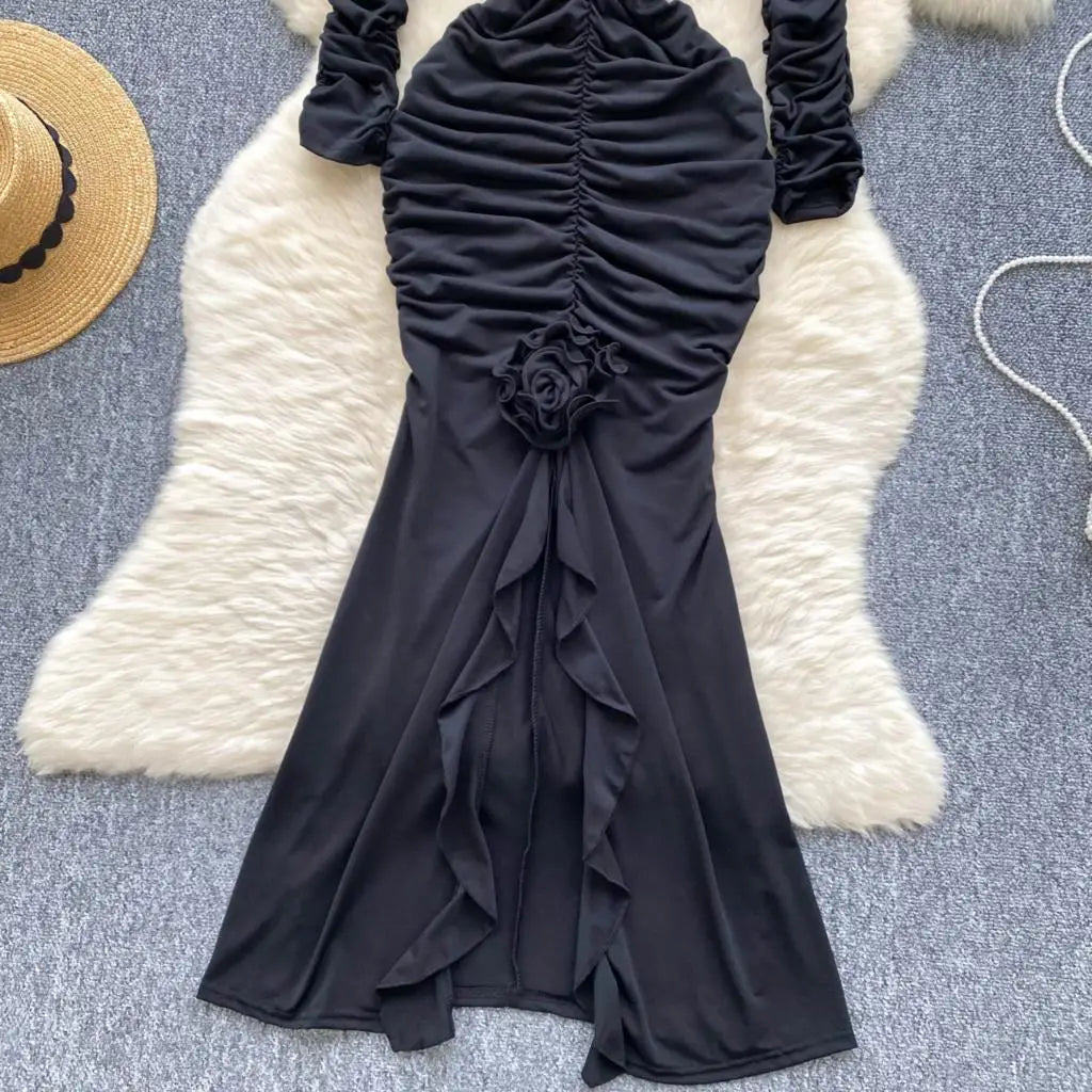 Sexy Elegant and Chic Women Pleated Mermaid Dress Strapless Bodycon Slim Evening Party Christmas Dresses Female Clothes Mujers