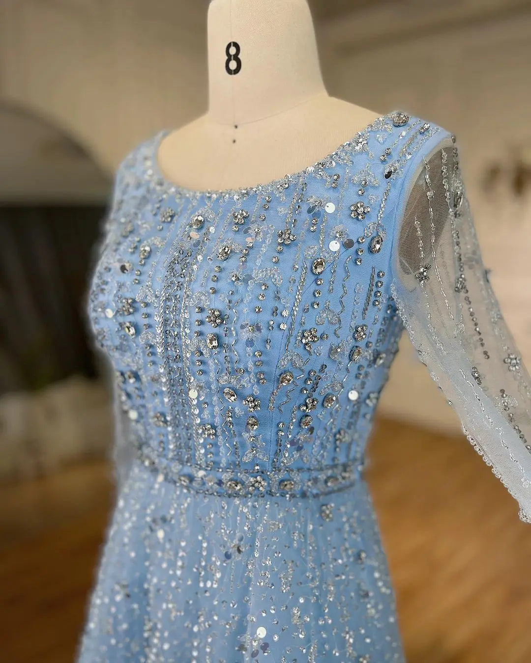 SERENE HILL Dubai Arabic Nude Designer Luxury Beaded Evening Dresses 2024 Long Sleeves Gowns For Women Wedding Party GLA72088