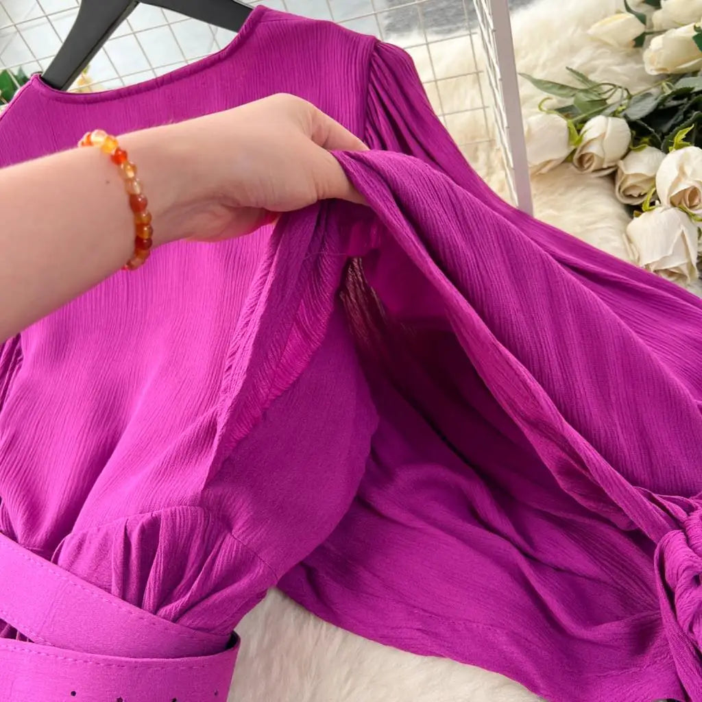 Vintage Puff Sleeve Ruffle Dress Women O-Neck A-Line Elegant Casual Party Prom Dresses Korean Autumn Fashion Female Vestidos New