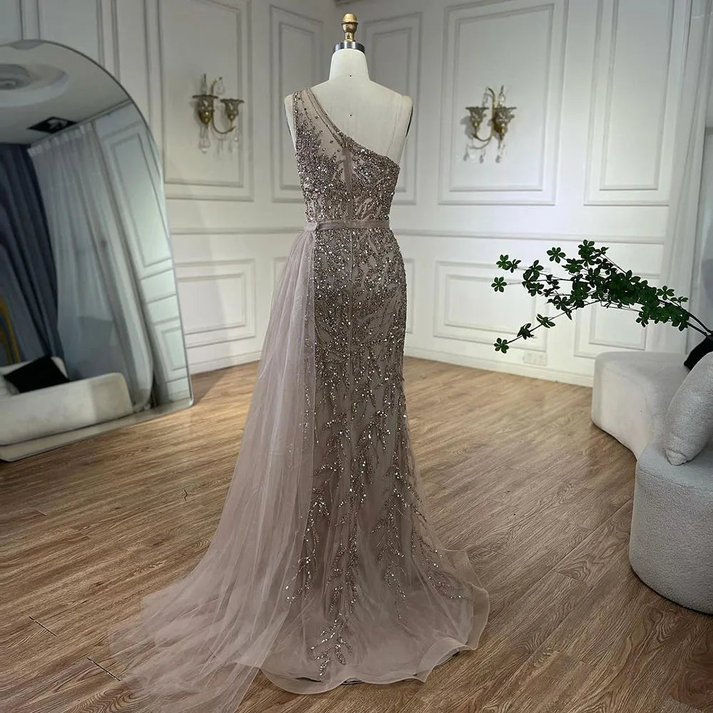 Serene Hill Turquoise Mermaid Elegant With Skirt High Split Evening Dresses Gowns Luxury Beaded Crystal 2024 Women LA71582A