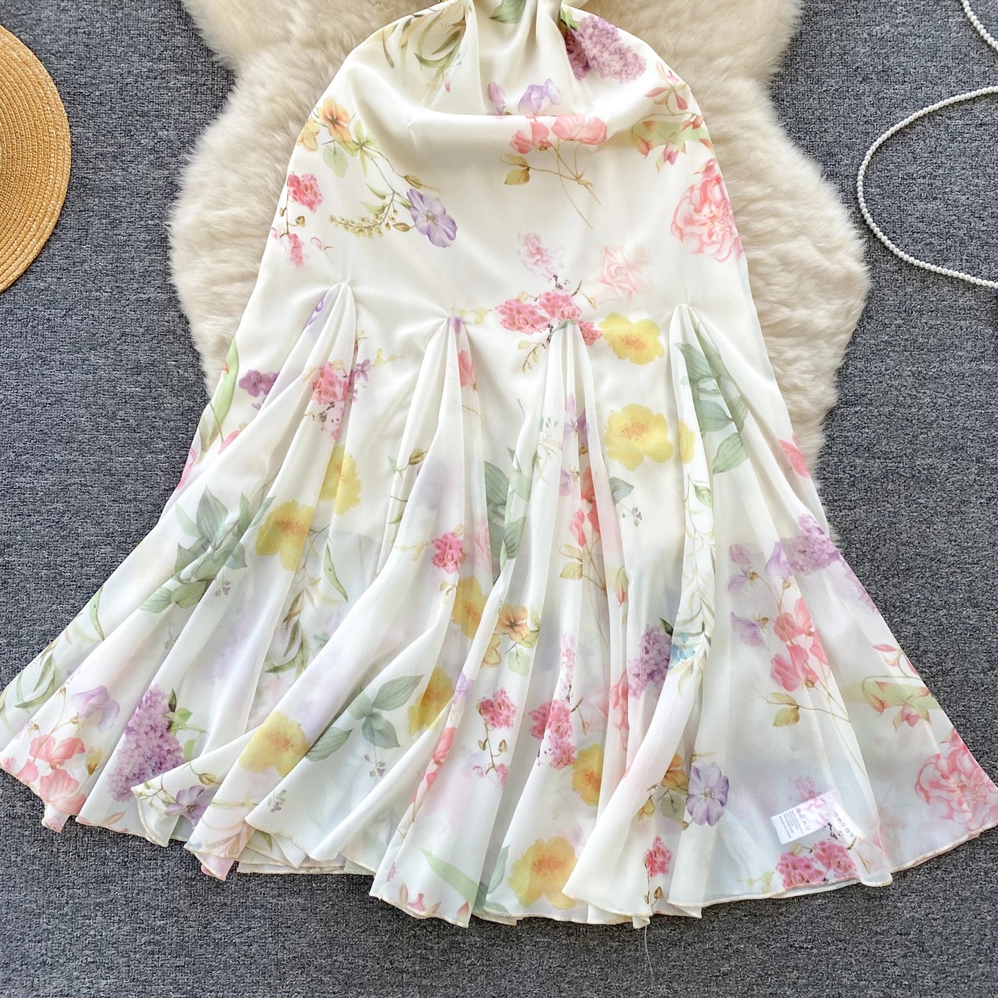 French Elegant Beach Dress 2024 New Women Sexy Floral Printed Slim Mid Length Ruffled Party Dresses Ladies Summer Long Robe