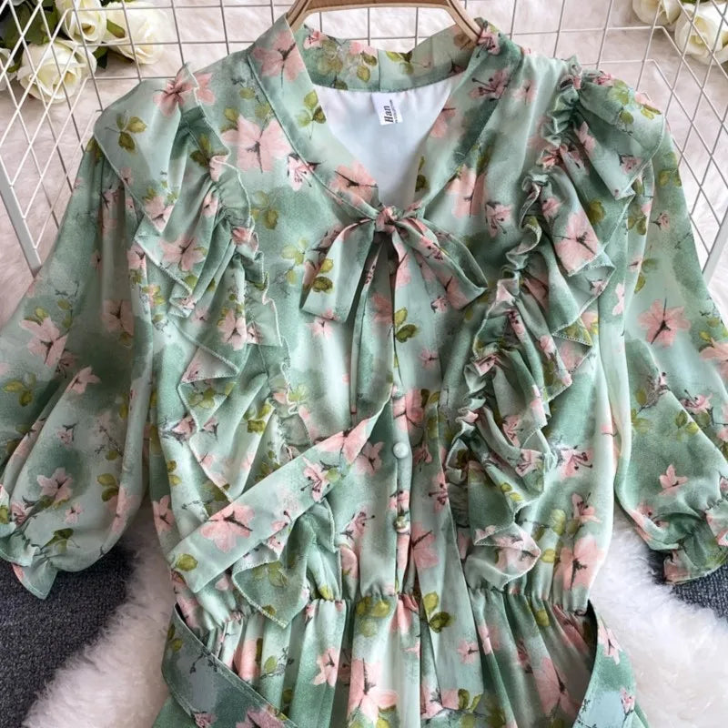Summer Women Fashion Floral Print Casual Midi Dress Short Sleeve A-Line Maxi Boho Holiday Clothes Female Long Robe Mujers New